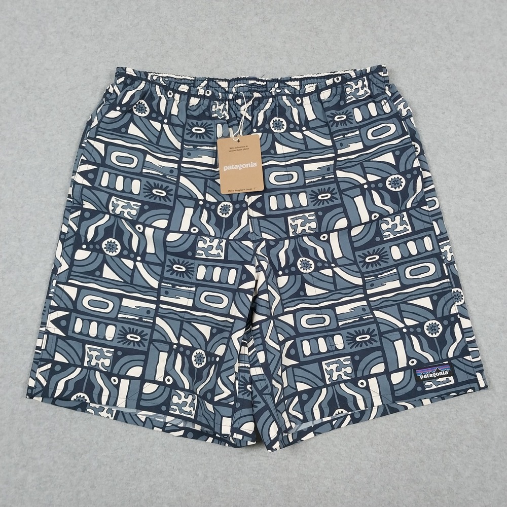 Patagonia Shorts Mens Small Blue Geometric New Visions Baggies Longs 7"